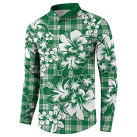 Hibiscus Pakala Emerald Green Button Sweatshirt Tropical Floral Stylized LT01 - Polynesian Pride