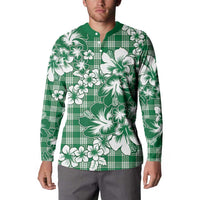 Hibiscus Pakala Emerald Green Button Sweatshirt Tropical Floral Stylized LT01 - Polynesian Pride