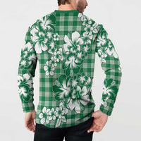 Hibiscus Pakala Emerald Green Button Sweatshirt Tropical Floral Stylized LT01 - Polynesian Pride