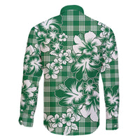 Hibiscus Pakala Emerald Green Family Matching Long Sleeve Bodycon Dress and Hawaiian Shirt Tropical Floral Stylized - Polynesian Pride