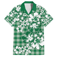 Hibiscus Pakala Emerald Green Family Matching Off The Shoulder Long Sleeve Dress and Hawaiian Shirt Tropical Floral Stylized - Polynesian Pride