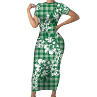 Hibiscus Pakala Emerald Green Family Matching Short Sleeve Bodycon Dress and Hawaiian Shirt Tropical Floral Stylized - Polynesian Pride