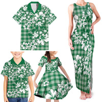 Hibiscus Pakala Emerald Green Family Matching Tank Maxi Dress and Hawaiian Shirt Tropical Floral Stylized - Polynesian Pride