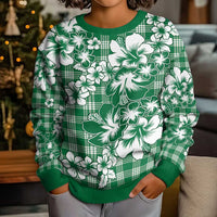 Hibiscus Pakala Emerald Green Kid Ugly Christmas Sweater Tropical Floral Stylized - Polynesian Pride