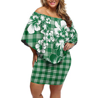 Hibiscus Pakala Emerald Green Off Shoulder Short Dress Tropical Floral Stylized LT01 Women Green - Polynesian Pride