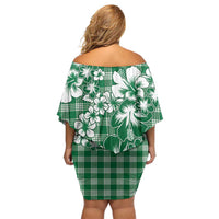Hibiscus Pakala Emerald Green Off Shoulder Short Dress Tropical Floral Stylized LT01 - Polynesian Pride