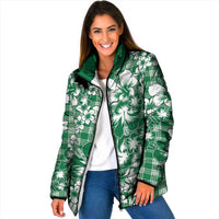 Hibiscus Pakala Emerald Green Padded Jacket Tropical Floral Stylized - Polynesian Pride