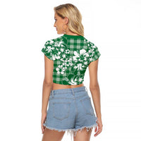 Hibiscus Pakala Emerald Green Raglan Cropped T Shirt Tropical Floral Stylized - Polynesian Pride