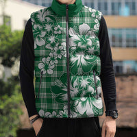 Hibiscus Pakala Emerald Green Sleeveless Puffer Jacket Tropical Floral Stylized LT01 - Polynesian Pride