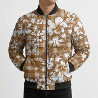 Hibiscus Pakala Bronze Brown Bomber Puffer Jacket Tropical Floral Stylized - Polynesian Pride