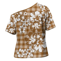 Hibiscus Pakala Bronze Brown Cross Shoulder Shirt Tropical Floral Stylized - Polynesian Pride