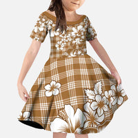 Hibiscus Pakala Bronze Brown Family Matching Long Sleeve Bodycon Dress and Hawaiian Shirt Tropical Floral Stylized - Polynesian Pride