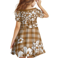 Hibiscus Pakala Bronze Brown Family Matching Off The Shoulder Long Sleeve Dress and Hawaiian Shirt Tropical Floral Stylized - Polynesian Pride