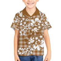 Hibiscus Pakala Bronze Brown Family Matching Off Shoulder Short Dress and Hawaiian Shirt Tropical Floral Stylized - Polynesian Pride