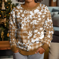 Hibiscus Pakala Bronze Brown Kid Ugly Christmas Sweater Tropical Floral Stylized - Polynesian Pride
