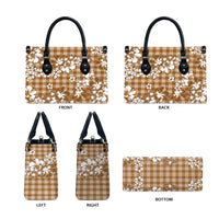 Hibiscus Pakala Bronze Brown Leather Bag Tropical Floral Stylized - Polynesian Pride