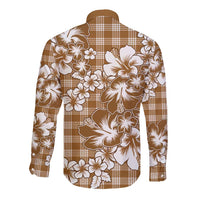 Hibiscus Pakala Bronze Brown Long Sleeve Button Shirt Tropical Floral Stylized - Polynesian Pride