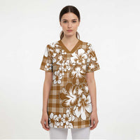 Hibiscus Pakala Bronze Brown Scrub Top Tropical Floral Stylized LT01 - Polynesian Pride