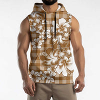 Hibiscus Pakala Bronze Brown Sleeveless Hoodie Tropical Floral Stylized - Polynesian Pride