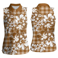 Hibiscus Pakala Bronze Brown Women Sleeveless Polo Shirt Tropical Floral Stylized - Polynesian Pride