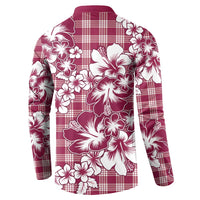Hibiscus Pakala Royal Magenta Button Sweatshirt Tropical Floral Stylized LT01 - Polynesian Pride