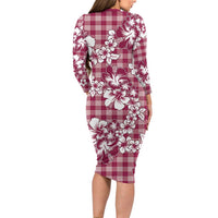 Hibiscus Pakala Royal Magenta Family Matching Long Sleeve Bodycon Dress and Hawaiian Shirt Tropical Floral Stylized - Polynesian Pride