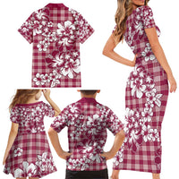 Hibiscus Pakala Royal Magenta Family Matching Short Sleeve Bodycon Dress and Hawaiian Shirt Tropical Floral Stylized - Polynesian Pride