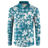 Hibiscus Pakala Ocean Depths Blue Button Sweatshirt Tropical Floral Stylized - Polynesian Pride
