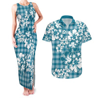 Hibiscus Pakala Ocean Depths Blue Couples Matching Tank Maxi Dress and Hawaiian Shirt Tropical Floral Stylized - Polynesian Pride