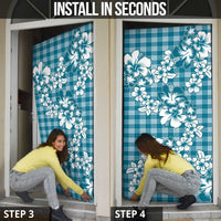Hibiscus Pakala Ocean Depths Blue Door Cover Tropical Floral Stylized - Polynesian Pride