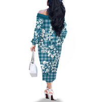 Hibiscus Pakala Ocean Depths Blue Family Matching Off The Shoulder Long Sleeve Dress and Hawaiian Shirt Tropical Floral Stylized - Polynesian Pride
