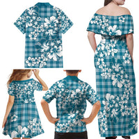 Hibiscus Pakala Ocean Depths Blue Family Matching Off Shoulder Maxi Dress and Hawaiian Shirt Tropical Floral Stylized - Polynesian Pride