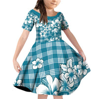 Hibiscus Pakala Ocean Depths Blue Family Matching Off Shoulder Short Dress and Hawaiian Shirt Tropical Floral Stylized - Polynesian Pride