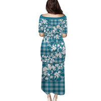 Hibiscus Pakala Ocean Depths Blue Family Matching Puletasi and Hawaiian Shirt Tropical Floral Stylized - Polynesian Pride