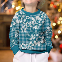 Hibiscus Pakala Ocean Depths Blue Kid Ugly Christmas Sweater Tropical Floral Stylized - Polynesian Pride