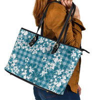 Hibiscus Pakala Ocean Depths Blue Leather Tote Bag Tropical Floral Stylized - Polynesian Pride