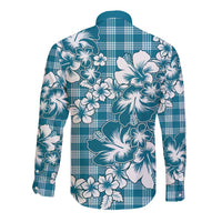 Hibiscus Pakala Ocean Depths Blue Long Sleeve Button Shirt Tropical Floral Stylized LT01 - Polynesian Pride