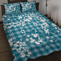 Hibiscus Pakala Ocean Depths Blue Quilt Bed Set Tropical Floral Stylized - Polynesian Pride
