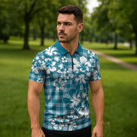 Hibiscus Pakala Ocean Depths Blue Zipper Polo Shirt Tropical Floral Stylized - Polynesian Pride