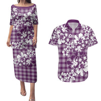 Hibiscus Pakala Sweetie Purple Couples Matching Puletasi and Hawaiian Shirt Tropical Floral Stylized - Polynesian Pride