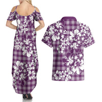 Hibiscus Pakala Sweetie Purple Couples Matching Summer Maxi Dress and Hawaiian Shirt Tropical Floral Stylized - Polynesian Pride