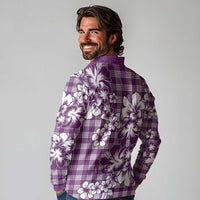Hibiscus Pakala Sweetie Purple Long Sleeve Polo Shirt Tropical Floral Stylized - Polynesian Pride