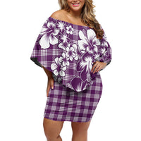 Hibiscus Pakala Sweetie Purple Off Shoulder Short Dress Tropical Floral Stylized - Polynesian Pride