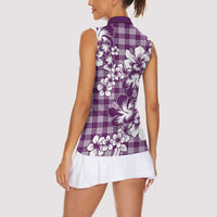 Hibiscus Pakala Sweetie Purple Women Sleeveless Polo Shirt Tropical Floral Stylized - Polynesian Pride