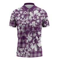 Hibiscus Pakala Sweetie Purple Zipper Polo Shirt Tropical Floral Stylized - Polynesian Pride