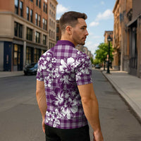 Hibiscus Pakala Sweetie Purple Zipper Polo Shirt Tropical Floral Stylized - Polynesian Pride
