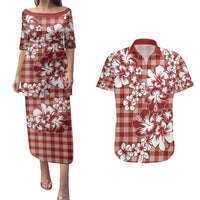Hibiscus Pakala Fantasy Red Couples Matching Puletasi and Hawaiian Shirt Tropical Floral Stylized LT01 Red - Polynesian Pride