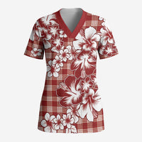 Hibiscus Pakala Fantasy Red Scrub Top Tropical Floral Stylized LT01 Adult Red - Polynesian Pride