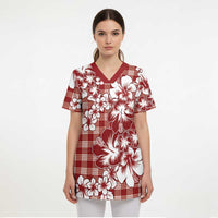 Hibiscus Pakala Fantasy Red Scrub Top Tropical Floral Stylized LT01 - Polynesian Pride