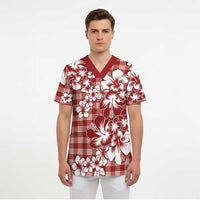 Hibiscus Pakala Fantasy Red Scrub Top Tropical Floral Stylized LT01 - Polynesian Pride